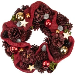 Northlight Red Stars And Pine Cone Artificial Christmas Wreath - 12.5-Inch, Unlit