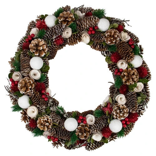 Northlight Frosted Pine Cone And Wooden Rose Artificial Christmas Wreath, 19-Inch, Unlit 3 Northlight Frosted Pine Cone And Wooden Rose Artificial Christmas Wreath, 19-Inch, Unlit