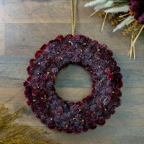 Northlight 12.5" Burgundy Glitter Pine Cone Artificial Christmas Wreath - Unlit 4 Northlight 12.5" Burgundy Glitter Pine Cone Artificial Christmas Wreath - Unlit - Image 2