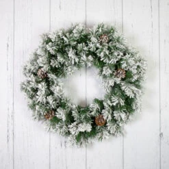 Northlight 36" Snowy Flocked Angel Pine With Pine Cones Artificial Christmas Wreath - Unlit -Northlight northlight v039812c20v03982 woodfloor 58771.1692025708