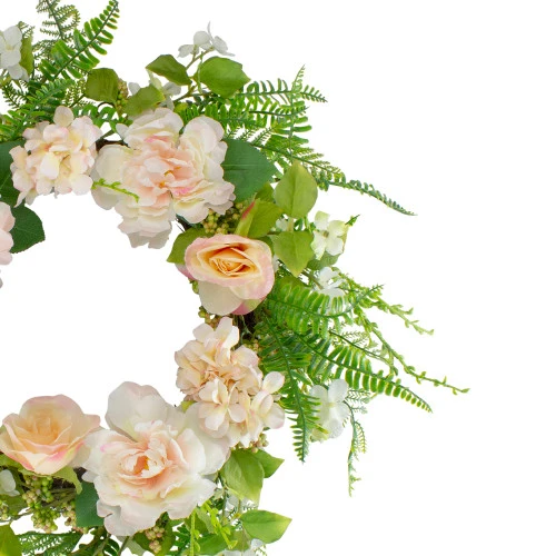 Northlight Rose And Peony Fern Artificial Floral Spring Wreath, Pink - 24-Inch 5 Northlight Rose And Peony Fern Artificial Floral Spring Wreath, Pink - 24-Inch - Image 3