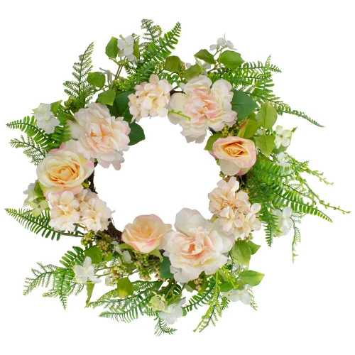 Northlight Rose And Peony Fern Artificial Floral Spring Wreath, Pink - 24-Inch 3 Northlight Rose And Peony Fern Artificial Floral Spring Wreath, Pink - 24-Inch