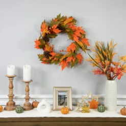 Northlight Leaves, Pinecones And Berries Artificial Fall Harvest Wreath, 24-Inch, Unlit -Northlight northlight vm37826 styled 2 47128.1684501509