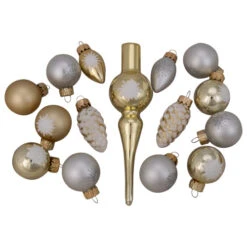 Northlight 15ct Gold 2-Finish Glass Christmas Tree Topper And Ornament Set 5.5"