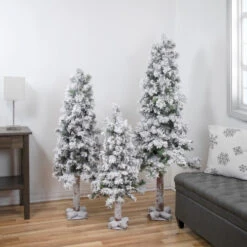 Northlight Set Of 3 Slim Flocked Alpine Artificial Christmas Trees 5' - Unlit -Northlight northlight ynt775 fk styled 31481.1652547584