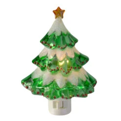Northlight 5.5" Green And White Beaded Frosted Christmas Tree Night Light