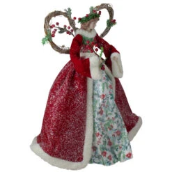 Roman Set Of 2 Beige And Red Holly Floral Dress Angel Christmas Tree Toppers 17" -Northlight roman 132036 a 3 81286.1588405991