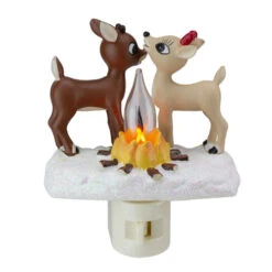 Roman 5" Rudolph And Clarice By Fire Christmas Nightlight