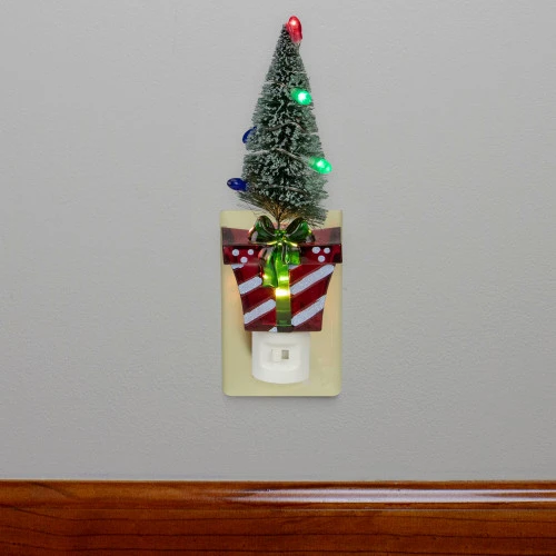 Roman 8" Red And Green Present With Frosted Christmas Tree Night Light 4 Roman 8" Red And Green Present With Frosted Christmas Tree Night Light - Image 2