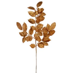 25" Brown Holographic Glittered Lemon Leaf Autumn Spray