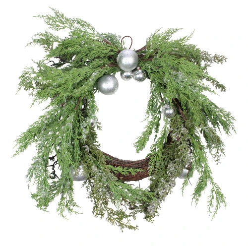 Iced Cedar Ornaments And Bells Artificial Christmas Wreath - 24-Inch, Unlit 3 Iced Cedar Ornaments And Bells Artificial Christmas Wreath - 24-Inch, Unlit