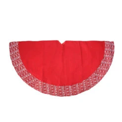 46.5" Red And White Glittered Nordic Pattern Border Christmas Tree Skirt