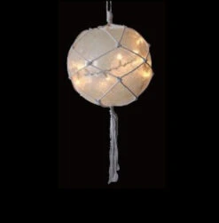 11.5" Off-White Ball With Macrame Rope Lighted Outdoor Christmas Decoration - White Wire