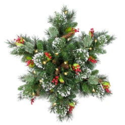 Pre-Lit 32” Wintry Pine(R) Snowflake Artificial Christmas Wreath - 32-Inch, Battery Operated Warm White Clear LED Lights