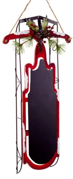 Melrose 21.5" Black And Red Pine Cones Christmas Chalkboard Sled With Berries